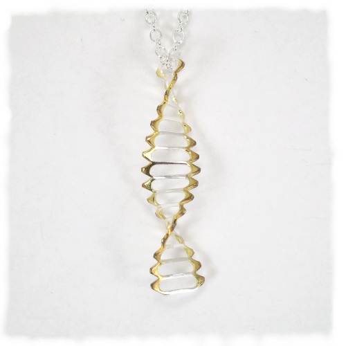 Silver DNA helix necklace with gold highlights